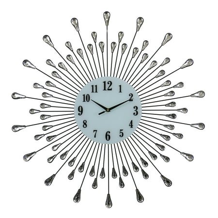 Three Star Import & Export YC800 27 in. Round Wall Clock, Silver Droplets with Crystal