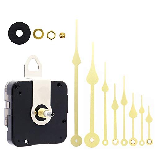 TIKROUND 12888 Quartz DIY Wall Clock Movement Mechanism Battery Operated DIY Repair Parts Replacement with 4 Sets Hands Total Shaft Length 23/32 inch Gold Hands.