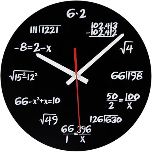 Timelike Unique Wall Clock - Modern Design Novelty Equation Clock - Each Hour Marked by a Simple Math Equation (Black)