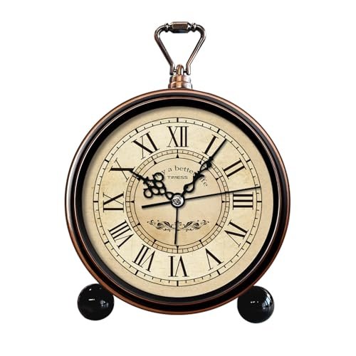 TIMESS Vintage Analog Alarm Clock, 4.3" Silent Non-Ticking Quartz Desk Clock with Roman Numerals, Battery Operated Table Clock for Bedroom, Living Room, Office, or Gift (White)