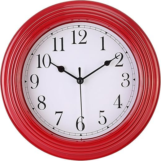 Topkey Silent Wall Clock Kitchen 9 Inch Retro Non-Ticking Decorative Bedroom Office Wall Clock - Cherry Red
