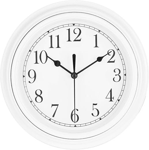 Topkey Silent Wall Clock Kitchen 9 Inch Retro Non-Ticking Decorative Bedroom Office Wall Clock - White