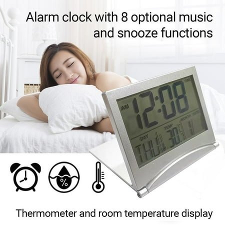 TOPRenddon Digital Travel Alarm Clock - Foldable Calendar & Temperature & Timer LCD Clock with Snooze Mode - Large Number Display, Battery Operated - Compact Desk Clock for All Ages