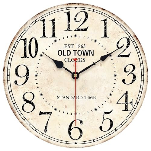Toudorp 14 Inch Retro Round Wall Clock Old Town Vintage Antique Style Battery Operated French Country Silent Wall Clocks for Farmhouse,Garden,Home Kitchen,Bedroom,Office