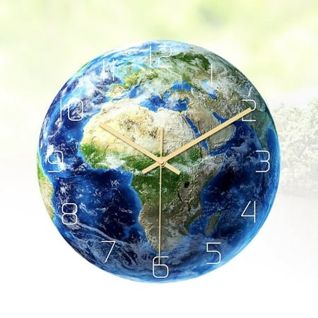 Toyvian Silent Vintage Wall Clock with Earth Pattern Night Light and Clear Arabic Numerals