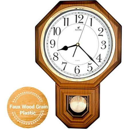 Traditional & Battery Wall Wall Pendulum Read Hourly Operated Chime Schoolhouse Regulator Chiming Wood to with Westminster Wall Easy Decor Schoolhouse Clocks (Light Clock Grain)