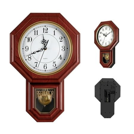 Traditional Schoolhouse Pendulum Wall Clock, Regulator Clock with Pendulum, Vintage Decorative Wall Clocks for Living Room, Farmhouse, Office, Bedroom, Kitchen, Wall Decor