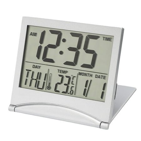 Travel Alarm Clock - Foldable LCD Display, Calendar/Temperature/Timer, for Desk/Travel Use