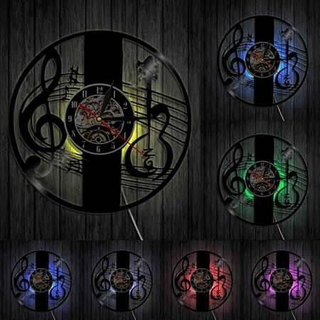 Treble Clef Music Note Wall Art Wall Clock Musical Instrument Violin Key Vinyl Record Wall Clock Classical Music Home Decor Gift With LED