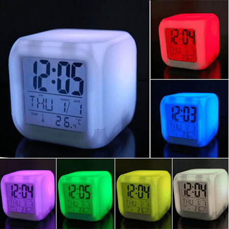 Triani Digital Alarm Thermometer Night Glowing Cube 7 Colors Clock LED Change LCD for Bedroom Child