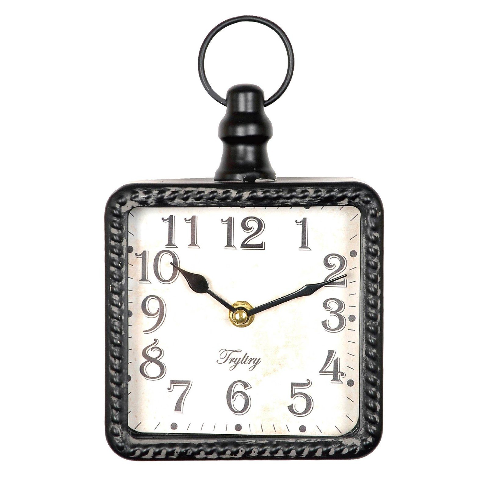 TRYLTRY Retro Rectangle Small Wall Clock, Battery Operated Silent Black Vinta...