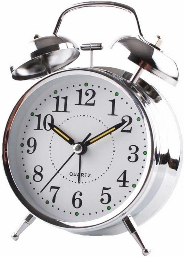 Twin Bell Alarm Clock, Double Bell Alarm Clock with Luminous Hands and Hour Dots, Chrome Electroplated Metal Case, Classic Retro Bedside Table Clock for Bedroom Office Decor, Battery Operated Silver