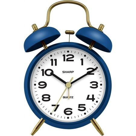 Twin Bell Alarm Clock, Loud Alarm Great for Heavy Sleepers - Stylish Matte Finish with Rustic Bronze Accents, Battery Operated (Matte Navy)