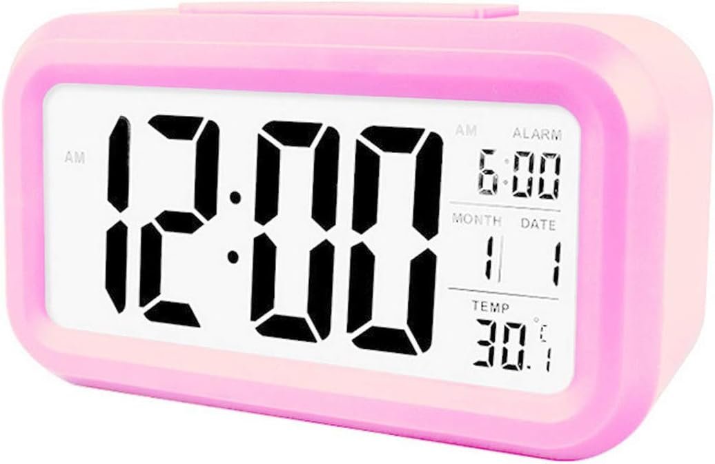 TXY LED Digital Alarm Clock Backlight Snooze Mute Calendar Desktop Electronic Bcaklight Table Clocks Desktop Clock (Pink)