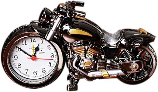 Tyenaza Vintage Motorcycle Shape Alarm Clock, Retro Motorbike Desk Clock Model Exquisite Cartoon Alarm Clock Gift for Kids Adults Gift Brown