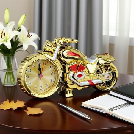 tzyudk Motorcycle Model Alarm Clock Vintage Design for Desk Bedroom Home Office Decoration Gift for Men Fathers Day Plastic Gold
