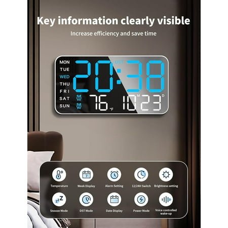 UGUCYUI-8.4''Large Digital Wall Clock, Led Alarm Clock with Big Digits, Date, Temperature, DST, Modern Decor Design for Desk,5-Level Brightness for Room, Bedroom, Gift, Yougster and Elderly