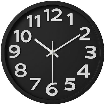Unique Bargains Non-Ticking Battery Operated Wall Clock Black