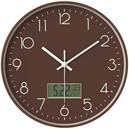 Unique Bargains Silent Non Ticking Wall Clock with Date and Temperature Brown