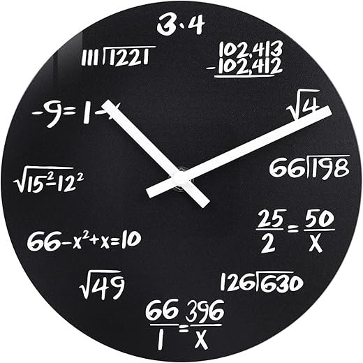 Unique Gift for Math Lovers, Math Wall Clock with Mathematical Expressions, 8 Silent Non-Ticking Modern Design, Gifts for Teachers, Nerds & Students
