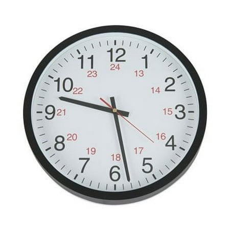 Universal-1PK 24-Hour Round Wall Clock, 12.63 Overall Diameter, Black Case, 1 AA (sold separately)
