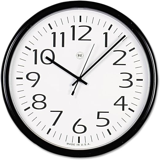 Universal Round Wall Clock, 13.5" Overall Diameter, Black Case, 1 Aa (Sold Separately)