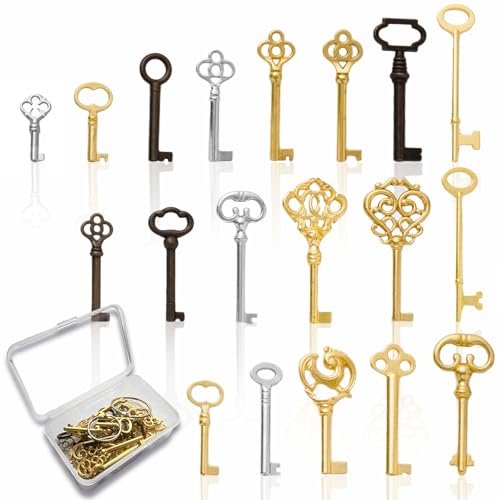 Universal Skeleton Keys Replacement, 19Pcs Hollow Barrel Skeleton Key Set for Vintage Old Furniture, Antique Furniture, Cabinet Doors, Grandfather Clocks, Old Style Cabinets or Doors