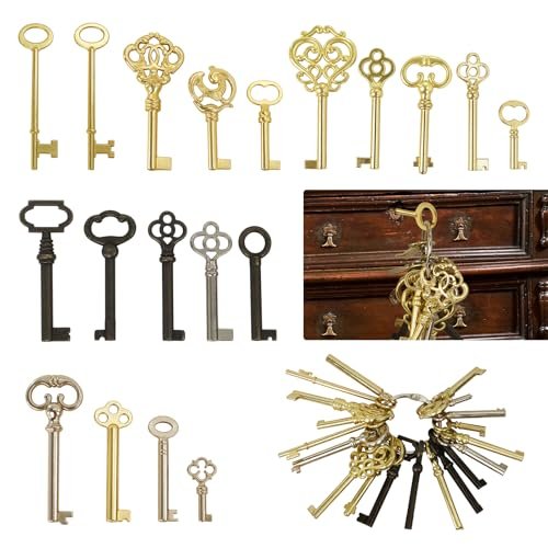 Universal Skeleton Keys Replacement, 19Pcs Most Popular Hollow Skeleton Key Set for Vintage Old Furniture, Antique Furniture, Cabinet Doors, Grandfather Clocks, Old Style Cabinets or Doors