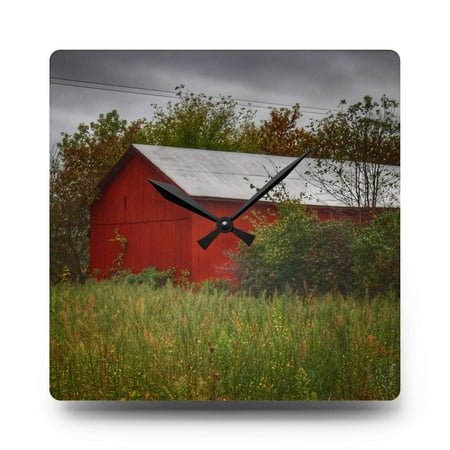 U R There Photography Willard Road Red Rustic Farmhouse Acrylic Analog Wall Clock