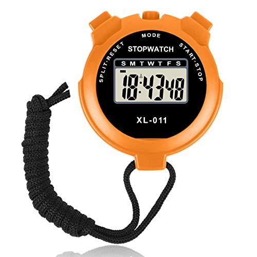 Vicloon Digital Simple Stopwatch - Large Display, Single Lap Split, 12/24 Hour Clock Alarm Date for Coaches, Kids' Training, Swimming, Running (Orange)