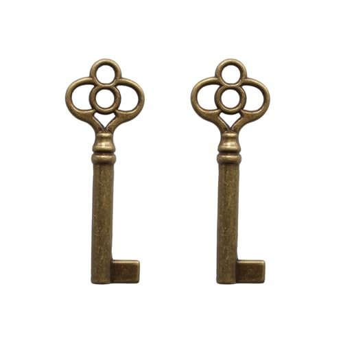 VIDABTE KY-14 Universal Skeleton Key, Antique Brass Plated Hollow Barrel Skeleton Keys for Antique Vintage Cabinet Doors, Dresser Drawers, Grandfather Clocks (2 pcs)