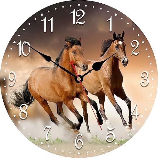 VIKMARI Wall Clock Silent Non Ticking - 14 Inch Running Horse Pattern Kitchen Wall Clock Quality Quartz Battery Operated Round Wall Clocks for Home/Office/Classroom/School