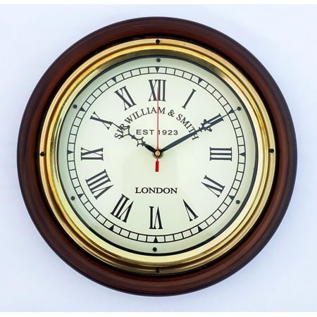 Vintage Brass Wooden Wall Clock, Roman Numaric Clock, Home Deocr, Office Decor, Clock