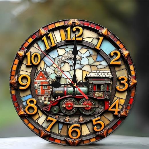 Vintage Steam Train Wall Clock Decorative Art Piece10-Inch Wooden Wall Clock, Silent Movement, Artistic Home Decor