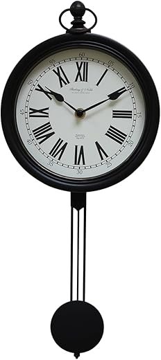 Vintage Wall Clock 8 inch Round, Black Wall Clocks with Pendulum Battery Operated for Living Room, Kichen,Bathroom, Home Office Wall Decor