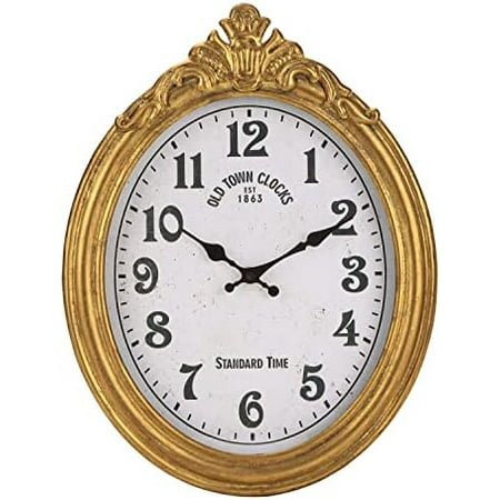 Vintage Wall Clock, European Style Decorative Clock Retro Oval Large Clock Silent Non-Ticking Elegant Home Decor Gold Wall Clocks Battery Operated for Living Room Bedroom