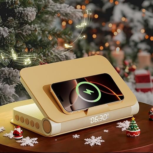 Vivilumens Book Lamp Sunrise Alarm Clocks Wireless Charger Bluetooth Speaker Loud for Heavy Sleepers Adults with Snooze Wake Up Light for Bedroom Home Decor Birthday Gifts（Yellow）