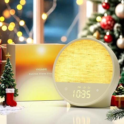 Vivilumens Sunrise Alarm Clock, Gentle Wake-Up Light & Sound Machine, Dual Alarms for Heavy Sleepers Adults, Natural Sounds, RGB Mood Light, Dimmable Bedside Night Lamp Ideal for Bedroom & Gifts