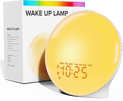 Wake Up Light Sunrise Alarm Clock for Bedroom, with 5W Stereo Bluetooth Speaker, Sunrise Simulation, SleepTimer, Dual Alarms, FM Radio, 17 Colors, 25 Soothing Sounds, Ideal Gift for Baby, Kids, Adults