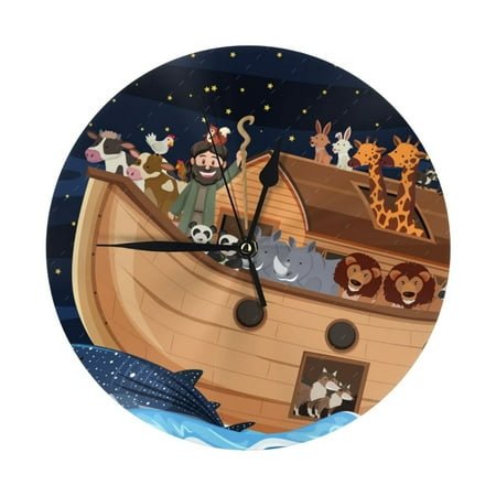 Wall Clock - Ocean Scene with Noah's Ark 9.8 Inch Silent Non Ticking Modern Round Wall Clocks Battery Operated Classic Clock for Bedroom, Living Room, Office, Home, Kitchen, Bathroom