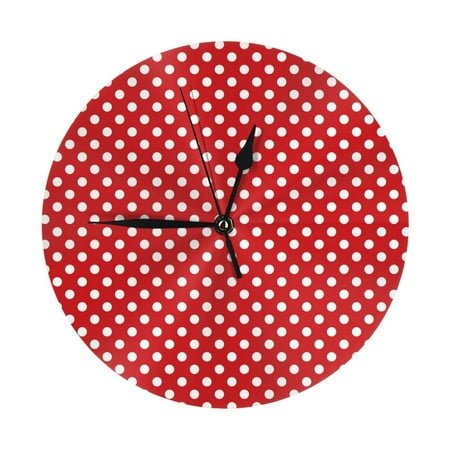 Wall Clock - Red Polka Dot 9.8 Inch Silent Non Ticking Modern Round Wall Clocks Battery Operated Classic Clock for Bedroom, Living Room, Office, Home, Kitchen, Bathroom