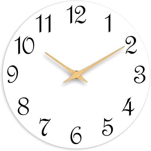 Wall Clock, 10 Inch Modern Wall Clocks Battery Operated, Silent Non Ticking Clock Decorative for Kitchen, Living Room, Bathroom, Office, Bedroom(White)