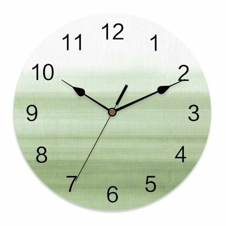 Wall Clock 10 Inch Sage Green White Round Silent Decorative Wall Clocks Battery Operated for Living Room Bedroom Kitchen Classroom Decor, Abstract Modern Brush Stroke,Small