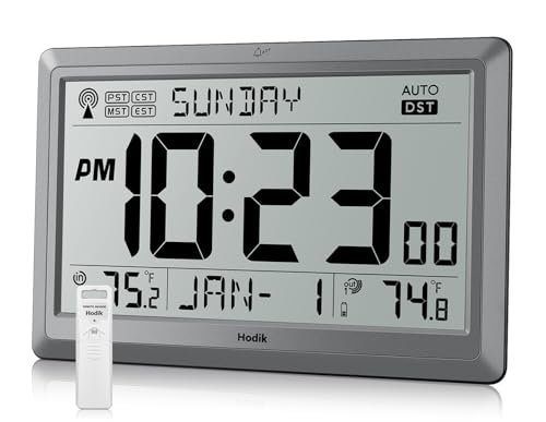 Wall Clock Atomic with Indoor Outdoor Temperature Battery Powered, Easy Reading with 10.5 Inch Large LCD Display, 330FT Range Table Wall Clock With DST, 12/24 Hour for Living Room Kitchen (Silver)