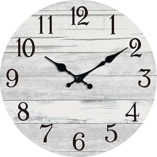 Wall Clock Battery Operated 8 Inch Gray Silent Non Ticking Country Rustic Design Vintage Retro Decorative for Bathroom Kitchen Bedroom