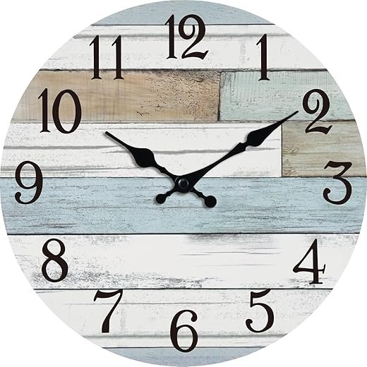 Wall Clock Battery Operated 8 Inch Silent Non Ticking Coastal Design Country Rustic Retro Decorative for Bathroom Kitchen Living Room Bedroom