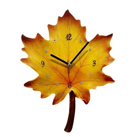 Wall Clock Battery Operated Maple Leaf Shape Wall Clock Living Room Dining Room Decoration Mute Wall Clock Natural Wall Clock