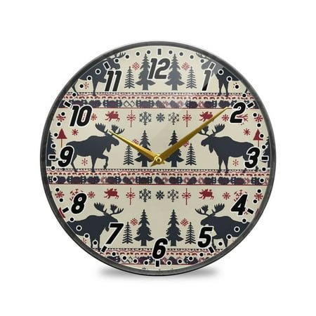 Wall Clock Battery Operated Non-Ticking Silent for Living Room Bedroom Kitchen Office Decor Moose Tree Silhouette 9.5