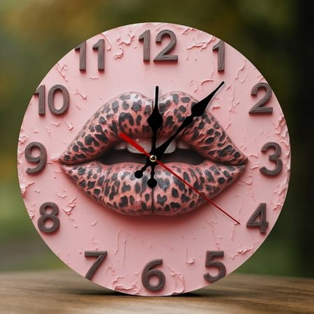 Wall Clock Decorative - Leopard Lips Pop Art Print 2D Vintage Wall Clocks Battery Operated Silent Non-Ticking for Bedroom, Living Room, Kitchen, Office, Classroom, 10 Inch
