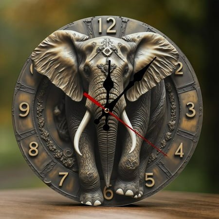 Wall Clock Decorative - Vintage Bronze Elephant Print 2D Vintage Wall Clocks Battery Operated Silent Non-Ticking for Bedroom, Living Room, Kitchen, Office, Classroom, 10 Inch